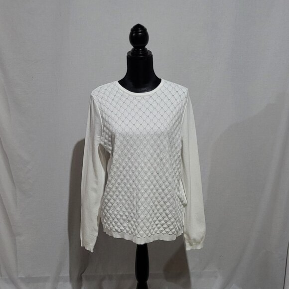 Buffalo David Bitton sweater white pull over preppy long sleeve cottagecore XL - Picture 1 of 16